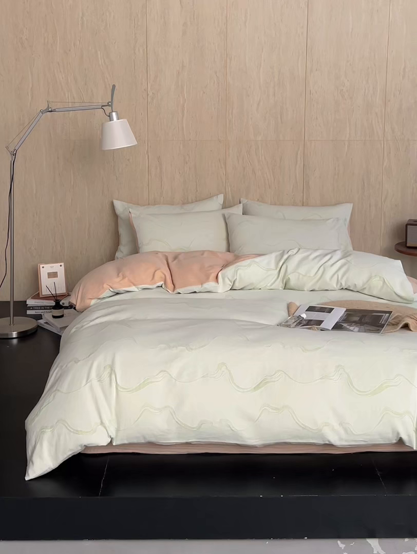 91家纺网 家纺一手货源 找家纺 千朵森 2026新款全棉纯棉色织提花水洗棉四件套-漫织 漫织-治愈绿