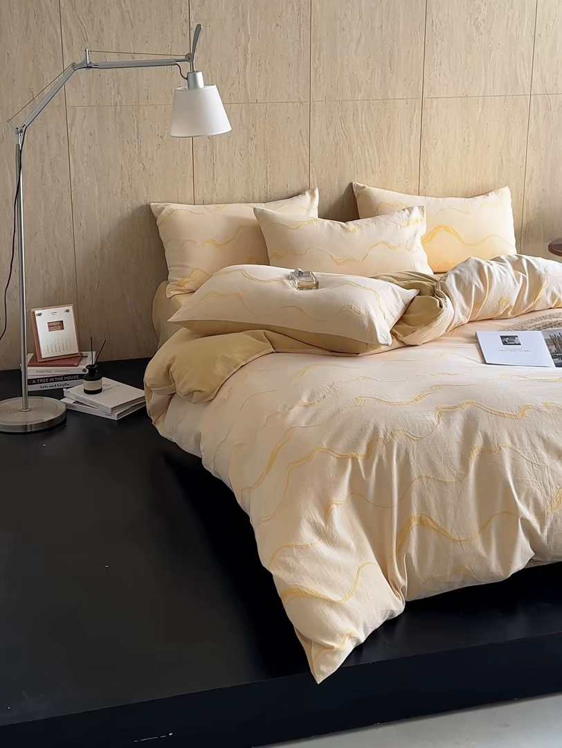 91家纺网 家纺一手货源 找家纺 千朵森 2026新款全棉纯棉色织提花水洗棉四件套-漫织 漫织-冰川橘