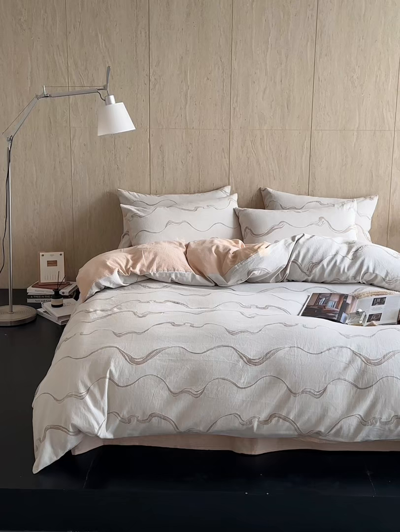 91家纺网 家纺一手货源 找家纺 千朵森 2026新款全棉纯棉色织提花水洗棉四件套-漫织 漫织-拿铁棕