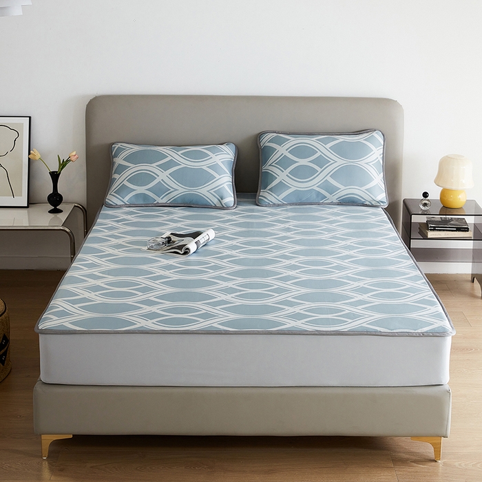 千朵森 2026新款冰岛冰感丝床笠款凉席三件套-风格一 冰岛-晴空蓝