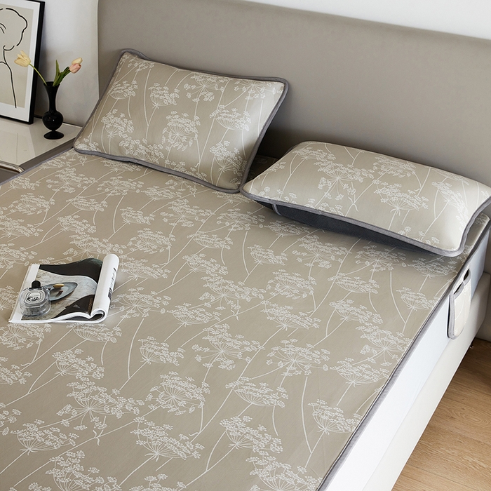 91家纺网 家纺一手货源 找家纺 千朵森 2026新款冰岛冰感丝床笠款凉席三件套-风格一 冰岛-浅茶杏