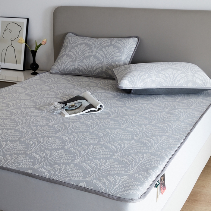 91家纺网 家纺一手货源 找家纺 千朵森 2026新款冰岛冰感丝床笠款凉席三件套-风格一 冰岛-山梗灰