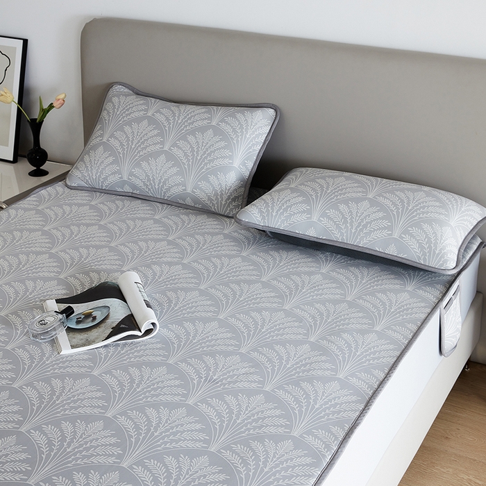 91家纺网 家纺一手货源 找家纺 千朵森 2026新款冰岛冰感丝床笠款凉席三件套-风格一 冰岛-山梗灰