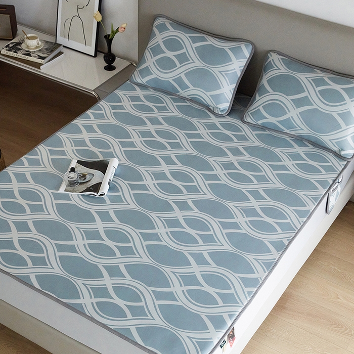 91家纺网 家纺一手货源 找家纺 千朵森 2026新款冰岛冰感丝床笠款凉席三件套-风格一 冰岛-晴空蓝