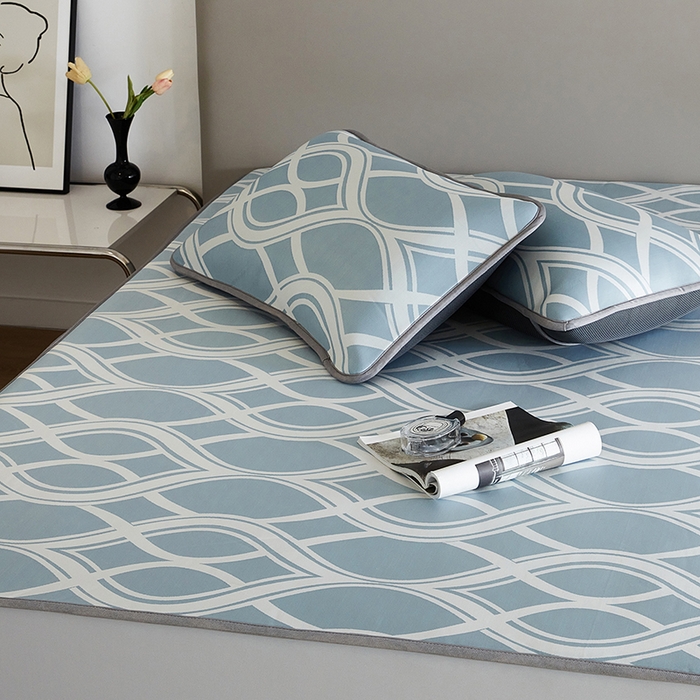 91家纺网 家纺一手货源 找家纺 千朵森 2026新款冰岛冰感丝床笠款凉席三件套-风格一 冰岛-晴空蓝