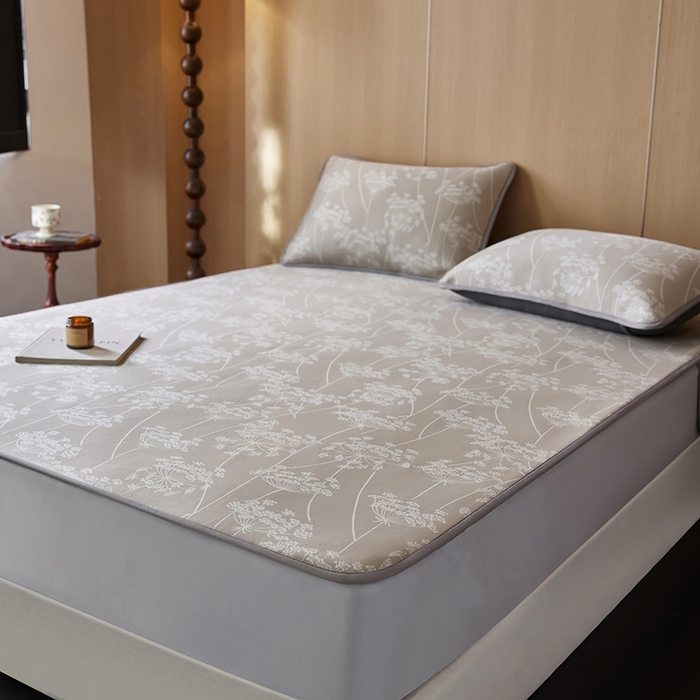 千朵森 2026新款A类抗菌冰岛冰感丝床笠款凉席三件套 风格二 冰岛-浅茶杏