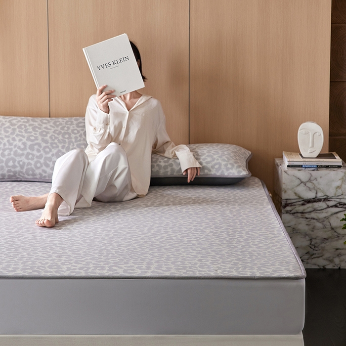 91家纺网 家纺一手货源 找家纺 千朵森 2026新款A类抗菌冰岛冰感丝床笠款凉席三件套 风格二 冰岛-山茶灰