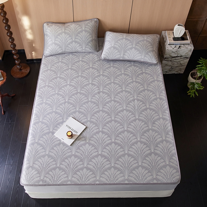 91家纺网 家纺一手货源 找家纺 千朵森 2026新款A类抗菌冰岛冰感丝床笠款凉席三件套 风格二 冰岛-山梗灰