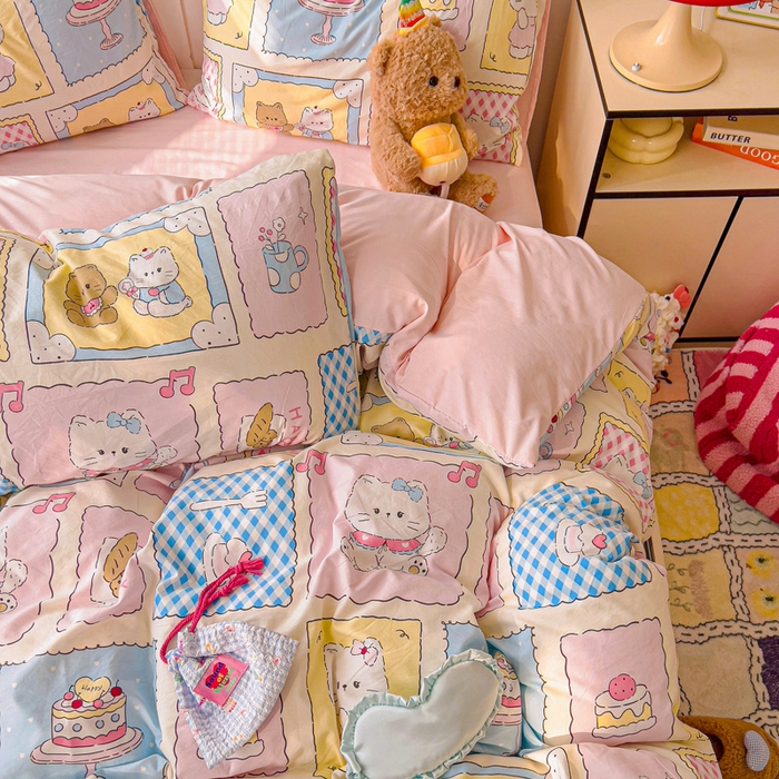 91家纺网 家纺一手货源 找家纺 （总）欧妮家纺 2025新款AB版印花水洗棉四件套系列卡通床单被套学生宿舍床上三件套-提供买家秀