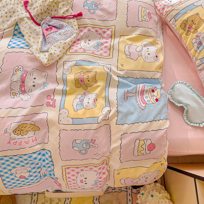 91家纺网 家纺一手货源 找家纺 （总）欧妮家纺 2025新款AB版印花水洗棉四件套系列卡通床单被套学生宿舍床上三件套-提供买家秀