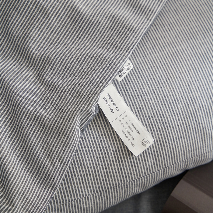 91家纺网 家纺一手货源 找家纺 千朵森 2026新款A类全棉色织水洗棉夏被夏被四件套 牛仔蓝细条纹