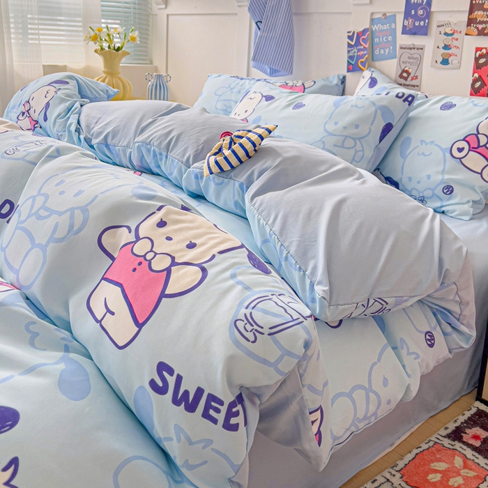 91家纺网 家纺一手货源 找家纺 欧妮家纺 2025新款AB版印花水洗棉四件套系列卡通床单被套学生宿舍床上三件套-提供买家秀 茶椰丸子