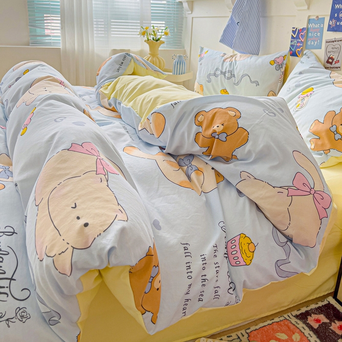 91家纺网 家纺一手货源 找家纺 欧妮家纺 2025新款AB版印花水洗棉四件套系列卡通床单被套学生宿舍床上三件套-提供买家秀 小猫逃离记