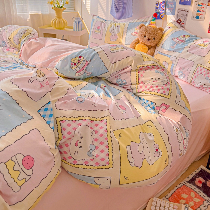 91家纺网 家纺一手货源 找家纺 欧妮家纺 2025新款AB版印花水洗棉四件套系列卡通床单被套学生宿舍床上三件套-提供买家秀 芝士呆猫