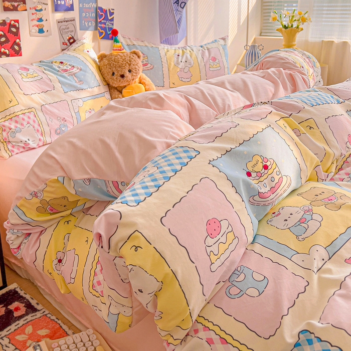 91家纺网 家纺一手货源 找家纺 欧妮家纺 2025新款AB版印花水洗棉四件套系列卡通床单被套学生宿舍床上三件套-提供买家秀 芝士呆猫