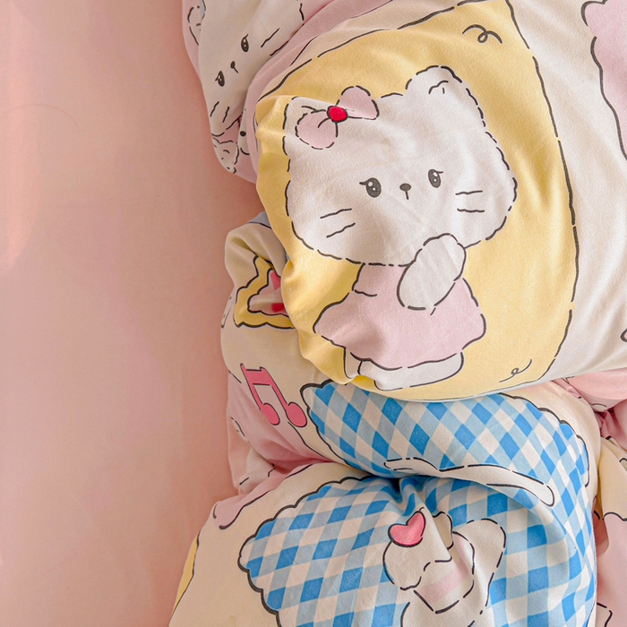 91家纺网 家纺一手货源 找家纺 欧妮家纺 2025新款AB版印花水洗棉四件套系列卡通床单被套学生宿舍床上三件套-提供买家秀 芝士呆猫