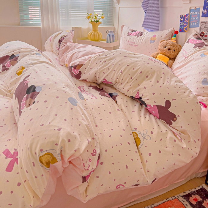 91家纺网 家纺一手货源 找家纺 欧妮家纺 2025新款AB版印花水洗棉四件套系列卡通床单被套学生宿舍床上三件套-提供买家秀 彩彩狗