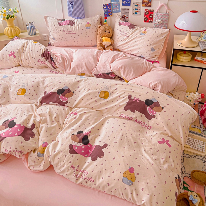 91家纺网 家纺一手货源 找家纺 欧妮家纺 2025新款AB版印花水洗棉四件套系列卡通床单被套学生宿舍床上三件套-提供买家秀 彩彩狗