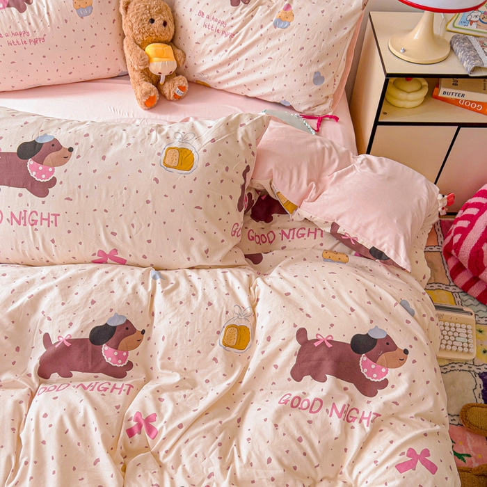 91家纺网 家纺一手货源 找家纺 欧妮家纺 2025新款AB版印花水洗棉四件套系列卡通床单被套学生宿舍床上三件套-提供买家秀 彩彩狗