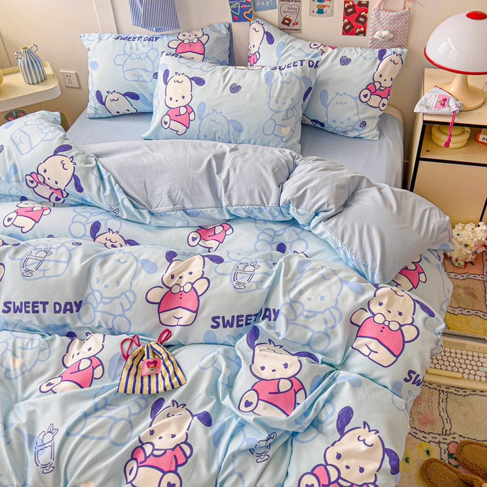 91家纺网 家纺一手货源 找家纺 欧妮家纺 2025新款AB版印花水洗棉四件套系列卡通床单被套学生宿舍床上三件套-提供买家秀 茶椰丸子