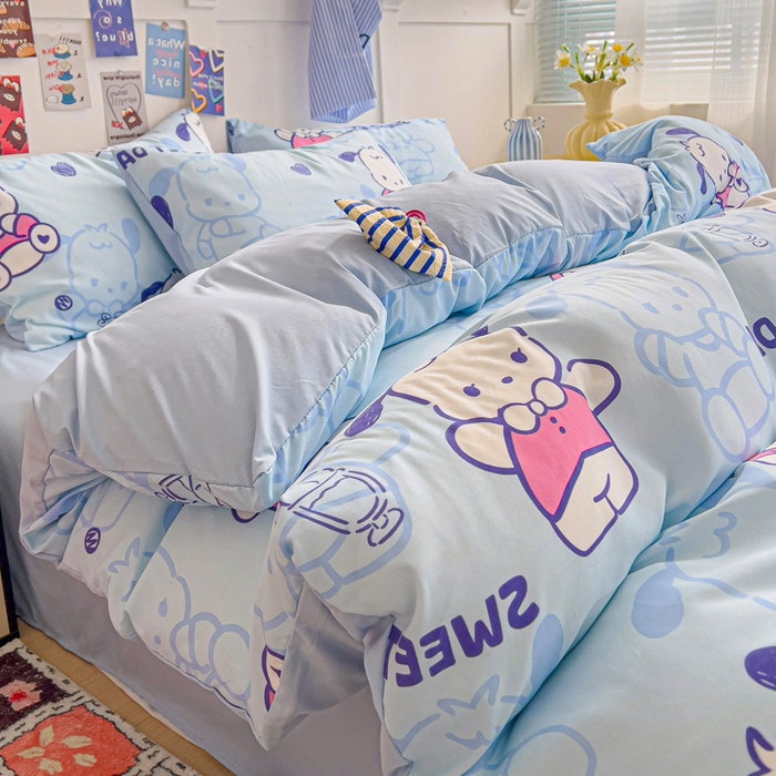 91家纺网 家纺一手货源 找家纺 欧妮家纺 2025新款AB版印花水洗棉四件套系列卡通床单被套学生宿舍床上三件套-提供买家秀 茶椰丸子