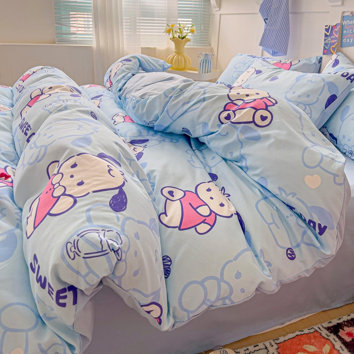 91家纺网 家纺一手货源 找家纺 欧妮家纺 2025新款AB版印花水洗棉四件套系列卡通床单被套学生宿舍床上三件套-提供买家秀 茶椰丸子