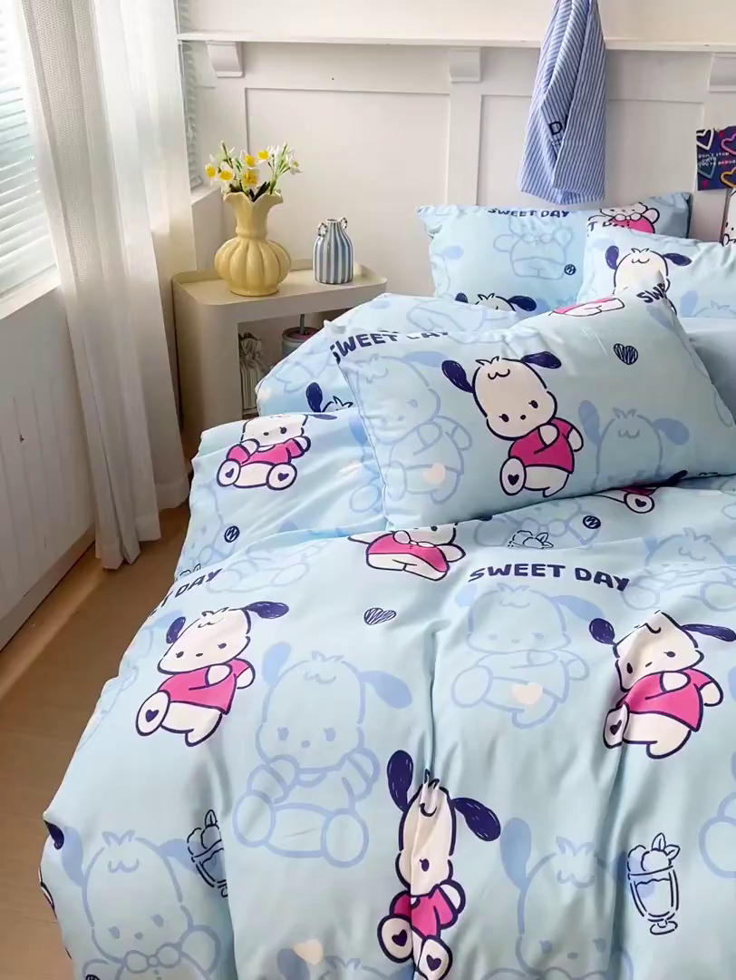 91家纺网 家纺一手货源 找家纺 欧妮家纺 2025新款AB版印花水洗棉四件套系列卡通床单被套学生宿舍床上三件套-提供买家秀 茶椰丸子