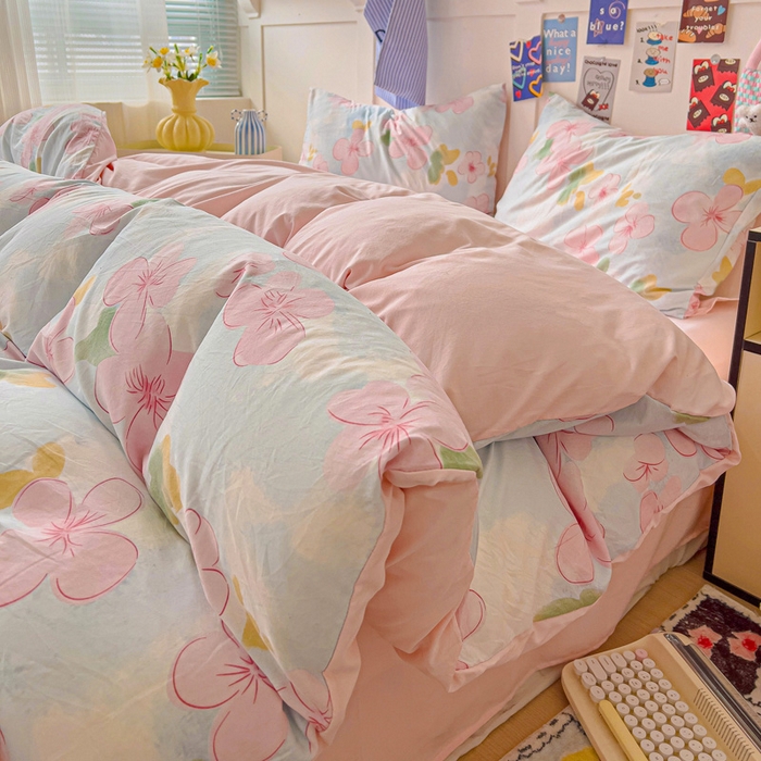 欧妮家纺 2025新款AB版印花水洗棉四件套系列卡通床单被套学生宿舍床上三件套-提供买家秀 花岛