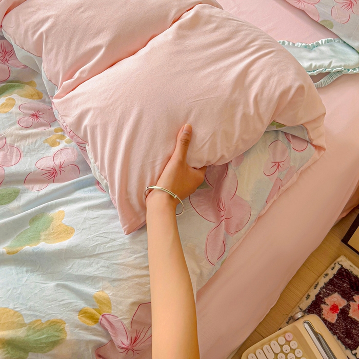 91家纺网 家纺一手货源 找家纺 欧妮家纺 2025新款AB版印花水洗棉四件套系列卡通床单被套学生宿舍床上三件套-提供买家秀 花岛