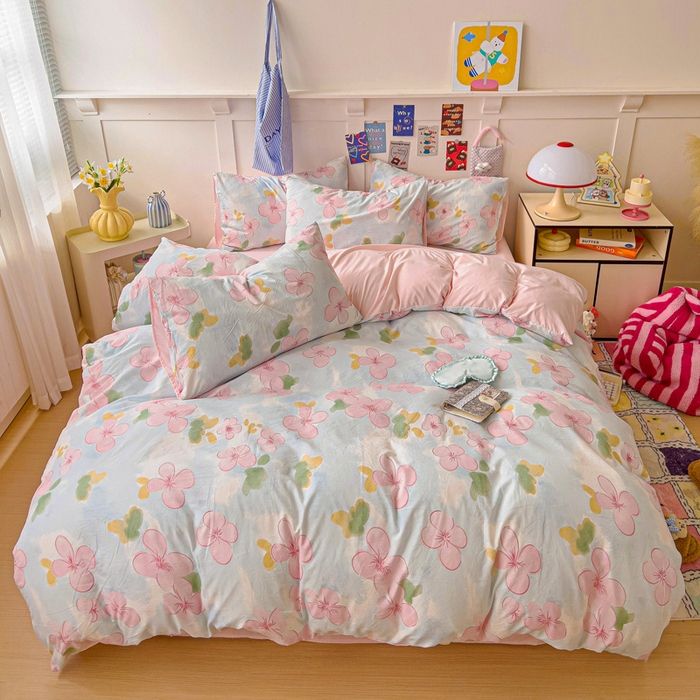 91家纺网 家纺一手货源 找家纺 欧妮家纺 2025新款AB版印花水洗棉四件套系列卡通床单被套学生宿舍床上三件套-提供买家秀 花岛