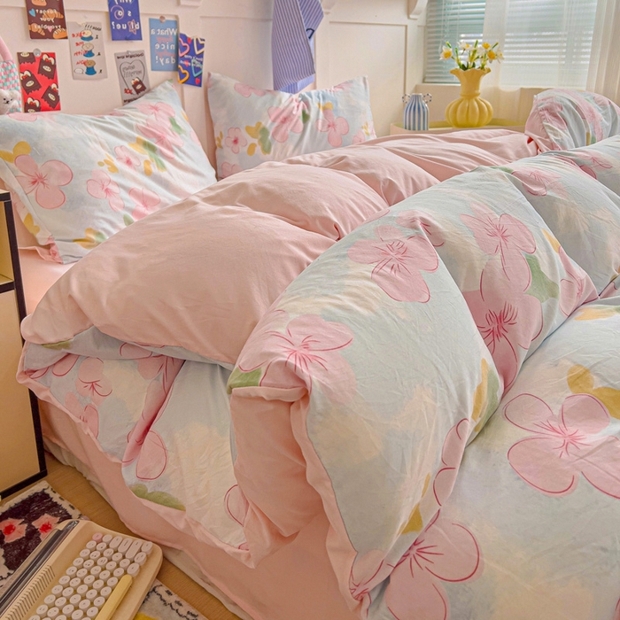 91家纺网 家纺一手货源 找家纺 欧妮家纺 2025新款AB版印花水洗棉四件套系列卡通床单被套学生宿舍床上三件套-提供买家秀 花岛