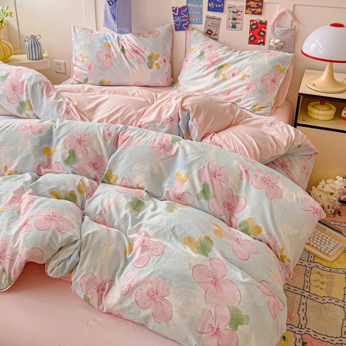 91家纺网 家纺一手货源 找家纺 欧妮家纺 2025新款AB版印花水洗棉四件套系列卡通床单被套学生宿舍床上三件套-提供买家秀 花岛