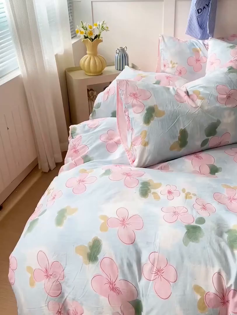 91家纺网 家纺一手货源 找家纺 欧妮家纺 2025新款AB版印花水洗棉四件套系列卡通床单被套学生宿舍床上三件套-提供买家秀 花岛