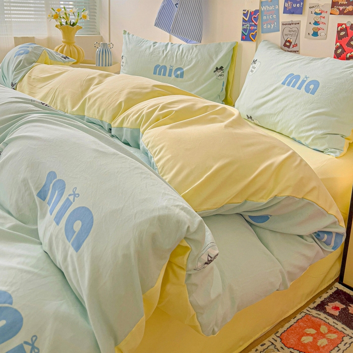 欧妮家纺 2025新款AB版印花水洗棉四件套系列卡通床单被套学生宿舍床上三件套-提供买家秀 蓝莓梨子