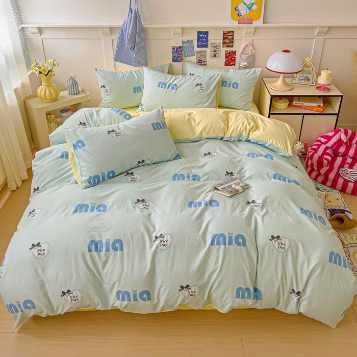 91家纺网 家纺一手货源 找家纺 欧妮家纺 2025新款AB版印花水洗棉四件套系列卡通床单被套学生宿舍床上三件套-提供买家秀 蓝莓梨子