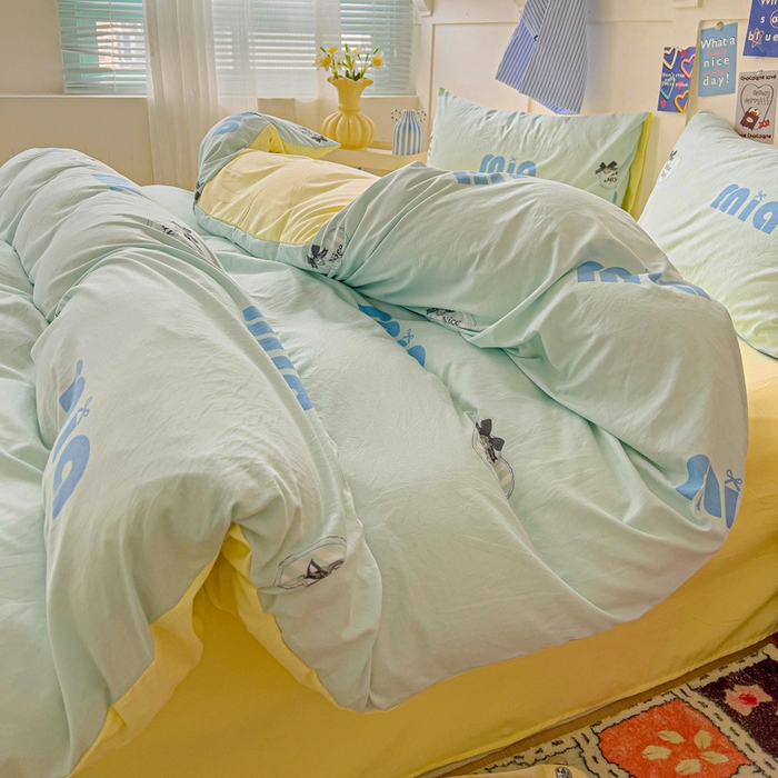 91家纺网 家纺一手货源 找家纺 欧妮家纺 2025新款AB版印花水洗棉四件套系列卡通床单被套学生宿舍床上三件套-提供买家秀 蓝莓梨子