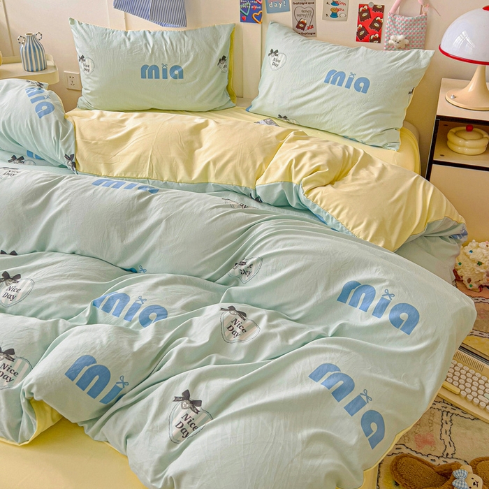 91家纺网 家纺一手货源 找家纺 欧妮家纺 2025新款AB版印花水洗棉四件套系列卡通床单被套学生宿舍床上三件套-提供买家秀 蓝莓梨子