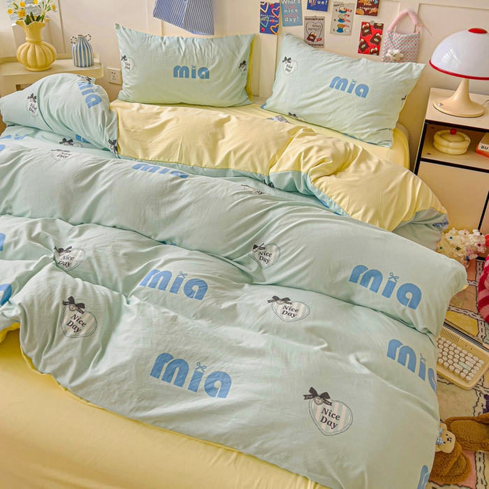 91家纺网 家纺一手货源 找家纺 欧妮家纺 2025新款AB版印花水洗棉四件套系列卡通床单被套学生宿舍床上三件套-提供买家秀 蓝莓梨子