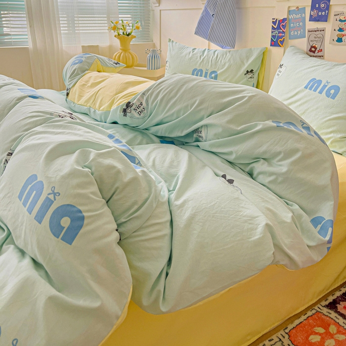 91家纺网 家纺一手货源 找家纺 欧妮家纺 2025新款AB版印花水洗棉四件套系列卡通床单被套学生宿舍床上三件套-提供买家秀 蓝莓梨子