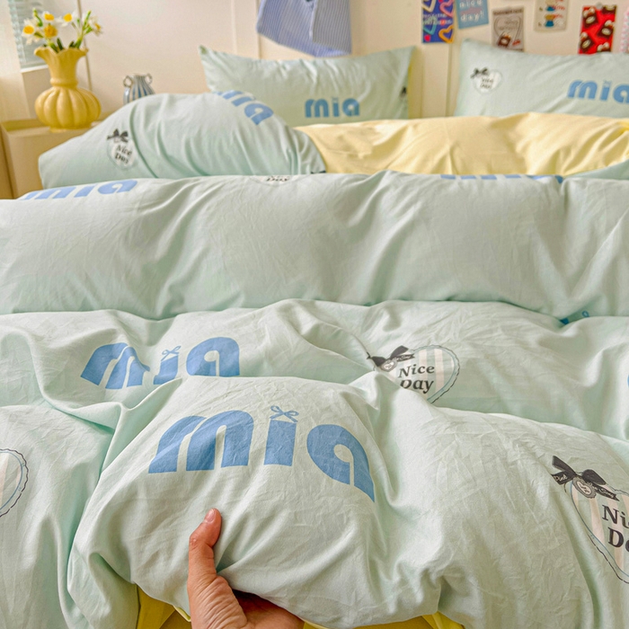 91家纺网 家纺一手货源 找家纺 欧妮家纺 2025新款AB版印花水洗棉四件套系列卡通床单被套学生宿舍床上三件套-提供买家秀 蓝莓梨子