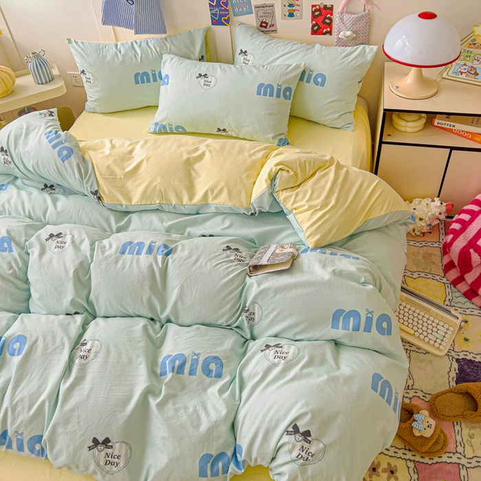 91家纺网 家纺一手货源 找家纺 欧妮家纺 2025新款AB版印花水洗棉四件套系列卡通床单被套学生宿舍床上三件套-提供买家秀 蓝莓梨子