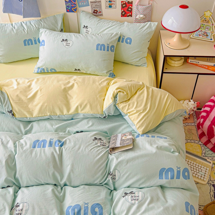 91家纺网 家纺一手货源 找家纺 欧妮家纺 2025新款AB版印花水洗棉四件套系列卡通床单被套学生宿舍床上三件套-提供买家秀 蓝莓梨子