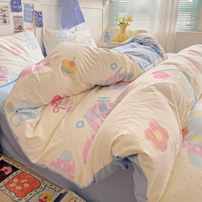 91家纺网 家纺一手货源 找家纺 欧妮家纺 2025新款AB版印花水洗棉四件套系列卡通床单被套学生宿舍床上三件套-提供买家秀 奶呼呼大象