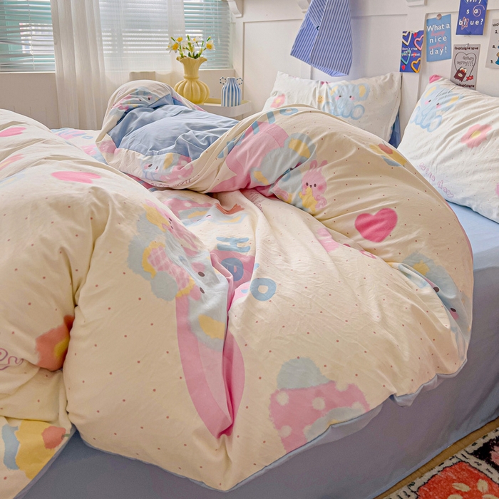 91家纺网 家纺一手货源 找家纺 欧妮家纺 2025新款AB版印花水洗棉四件套系列卡通床单被套学生宿舍床上三件套-提供买家秀 奶呼呼大象