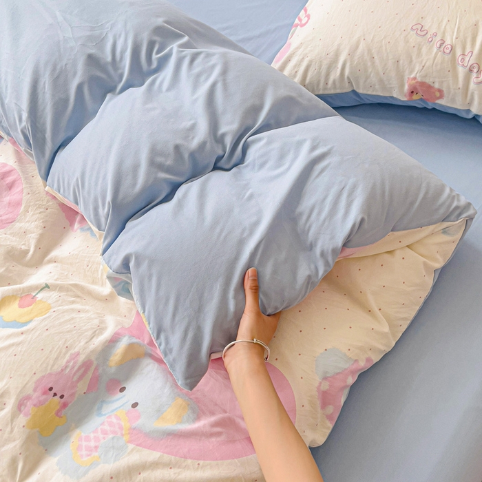 91家纺网 家纺一手货源 找家纺 欧妮家纺 2025新款AB版印花水洗棉四件套系列卡通床单被套学生宿舍床上三件套-提供买家秀 奶呼呼大象