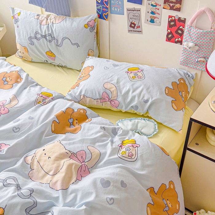 91家纺网 家纺一手货源 找家纺 欧妮家纺 2025新款AB版印花水洗棉四件套系列卡通床单被套学生宿舍床上三件套-提供买家秀 小猫逃离记