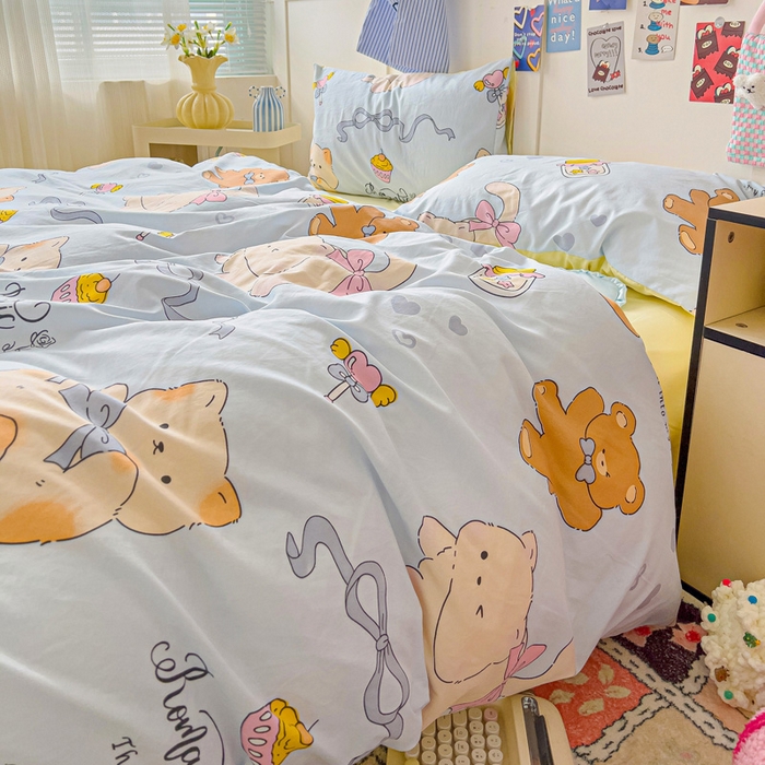 91家纺网 家纺一手货源 找家纺 欧妮家纺 2025新款AB版印花水洗棉四件套系列卡通床单被套学生宿舍床上三件套-提供买家秀 小猫逃离记