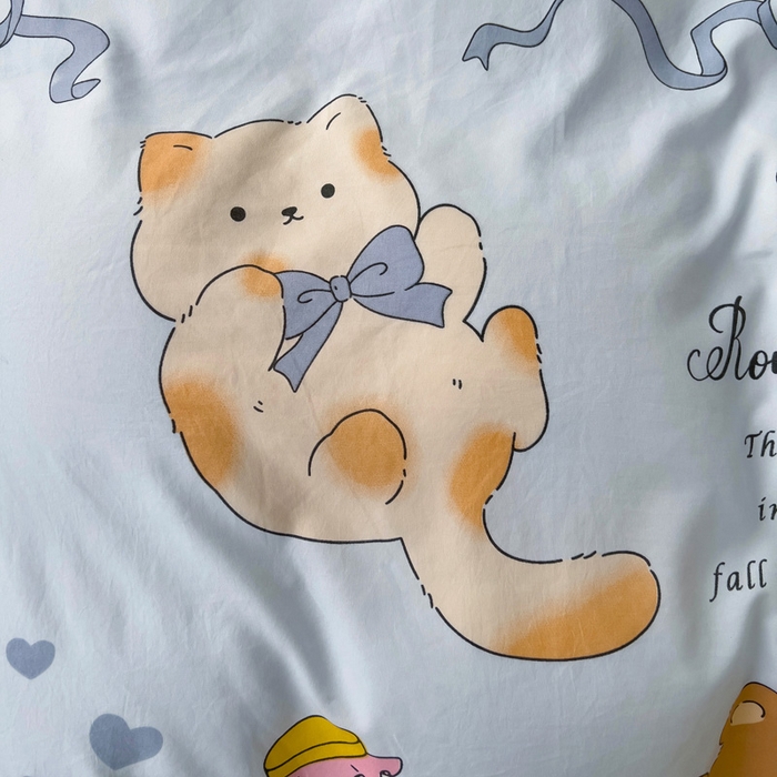 91家纺网 家纺一手货源 找家纺 欧妮家纺 2025新款AB版印花水洗棉四件套系列卡通床单被套学生宿舍床上三件套-提供买家秀 小猫逃离记