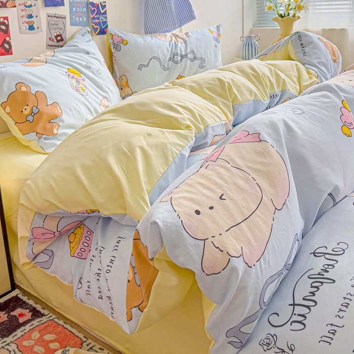 91家纺网 家纺一手货源 找家纺 欧妮家纺 2025新款AB版印花水洗棉四件套系列卡通床单被套学生宿舍床上三件套-提供买家秀 小猫逃离记