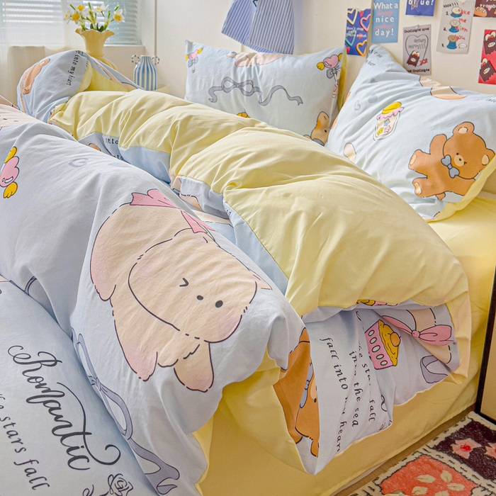 91家纺网 家纺一手货源 找家纺 欧妮家纺 2025新款AB版印花水洗棉四件套系列卡通床单被套学生宿舍床上三件套-提供买家秀 小猫逃离记